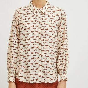 ❤️Compania Fantastica Cream and Brown Fox Print Patterned Shirt Large